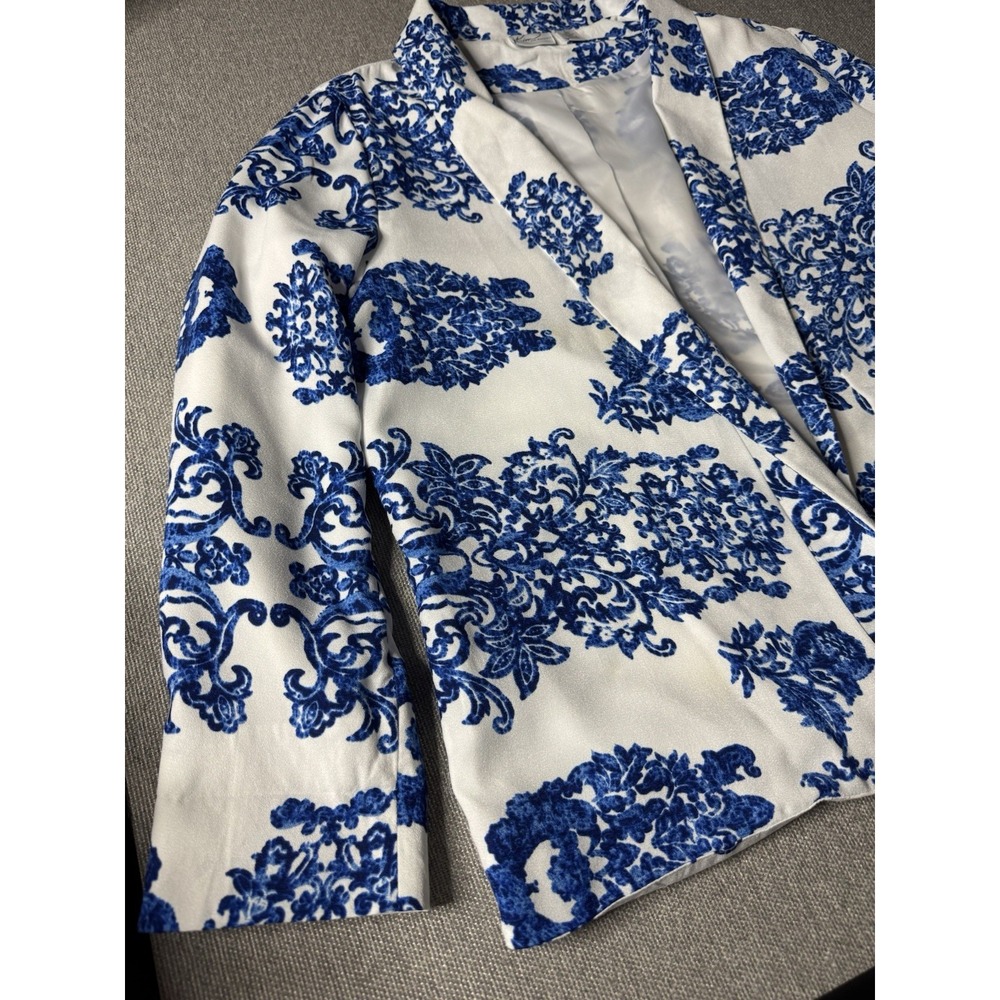 Kim Rogers Women's Open Front Blazer Jacket Size Large Blue And White Floral - Picture 5 of 12